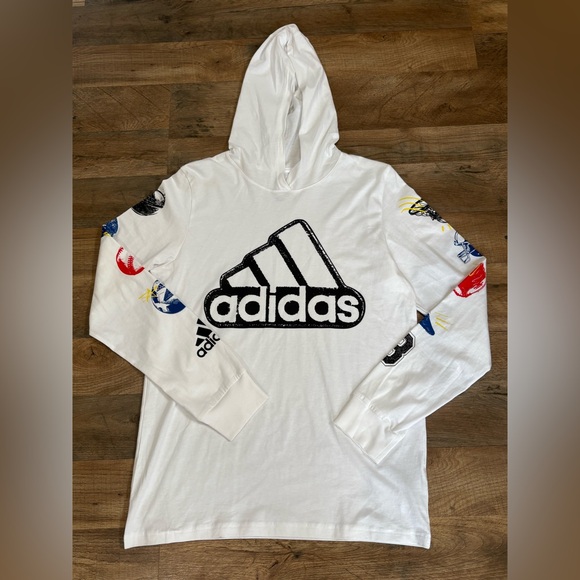 Adidas Classic White Hooded Long Sleeve - Picture 1 of 3